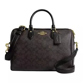 COACH Женская сумка-туба из парусины с покрытием Rowan Crossbody на одно плечо, орехового и черного цветов
