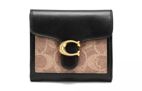 COACH Женский холщовый кошелек с полосатым покрытием, коричневый, желтый, черный