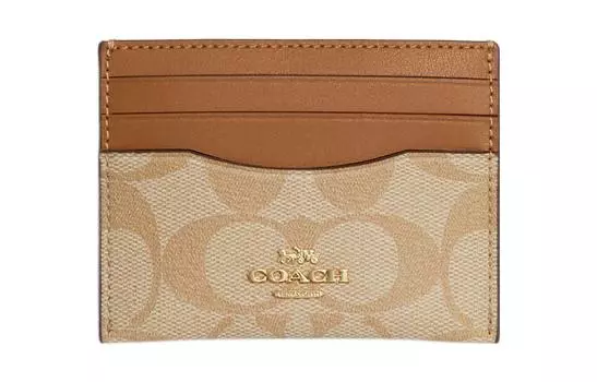COACH Женский картхолдер с покрытием из холста и кожаным держателем для карт, светло-хаки