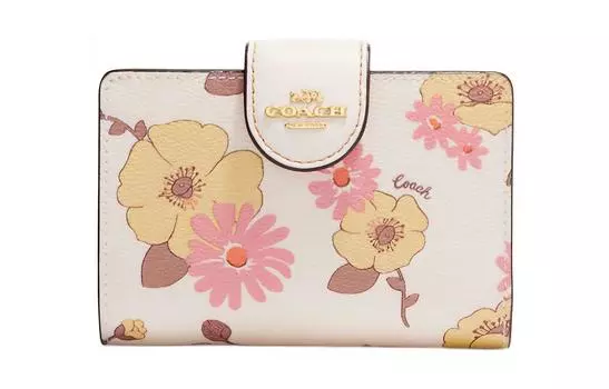 COACH Женский клатч-кошелек из коровьей кожи с угловой молнией, цвет слоновой кости и белого цвета