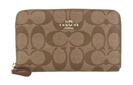 COACH Женский кошелек цвета хаки из холщовой ткани с покрытием и карманом для монет и удостоверения личности на молнии