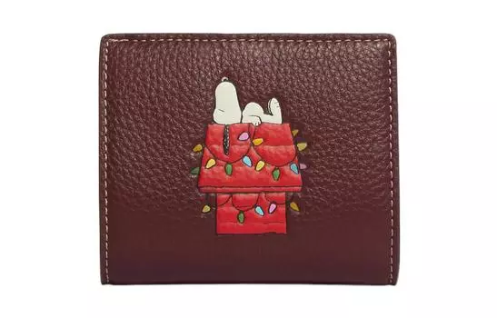 COACH Женский кошелек-держатель для карт из зернистой кожи Peanuts Snoopy Collaboration, бордовый