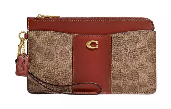 COACH Женский кошелек для монет из кожи с застежкой-молнией L-типа, коричневый