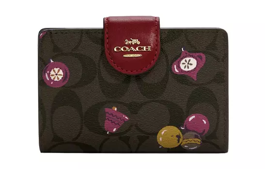 COACH Женский кошелек из холщовой кожи, темно-коричневый с вишневым оттенком