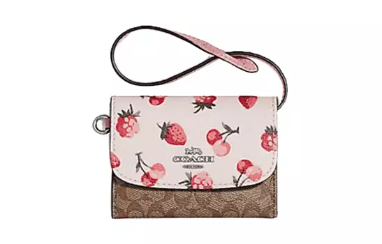 COACH Женский кошелек из кожи и холста, цвета хаки и белого