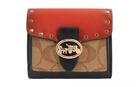 COACH Женский кошелек-клатч из кожи и ткани Georgie Monogram, коричневый, красный, черный, разноцветный