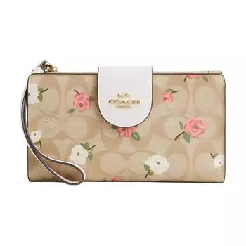 COACH Женский кошелек Trumpets из гладкой кожи с покрытием, золотистый и светло-хаки, меловой, разноцветный