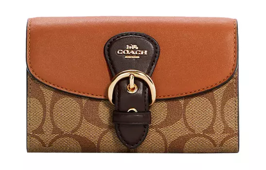 COACH Женский кожаный кошелек Kleo коричневого и оранжевого цветов
