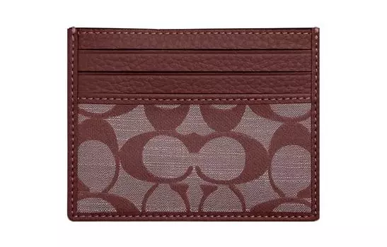 COACH Женский мини-чехол для карт из холста с кожаным держателем для карт, бордовый