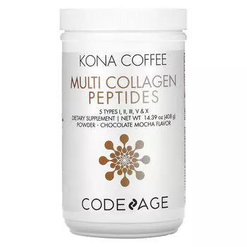 Codeage, Kona Coffee, мультиколлагеновые пептиды, 5 типов I, II, III, V, X, шоколадный мокко, 408 г (14,39 унции)