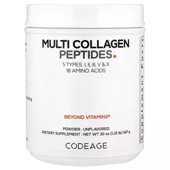 Codeage, пептиды коллагена нескольких типов в порошке, без добавок, 567 г (20 унций)