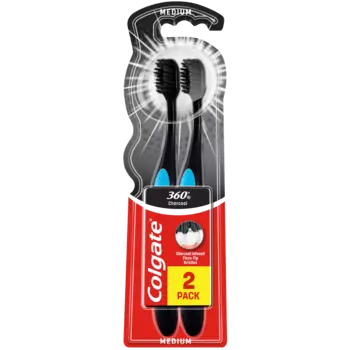 Colgate 360° Black средняя зубная щетка, 2 шт/1 упаковка