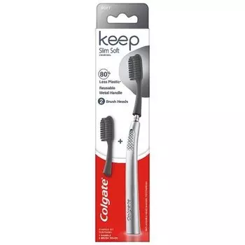 Colgate, Keep Slim Soft Charcoal, зубная щетка + 2 сменных блока