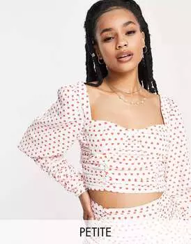 Collective Эксклюзивный укороченный топ с бантом на спине и принтом в виде сердечек Collective the Label Petite