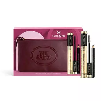 Collistar Набор Volume Unico Mascara Mascara Black 11ml + Kajal Pencil Eye Pencil Black 0.8g + The Bridge Burgundy Makeup Bag