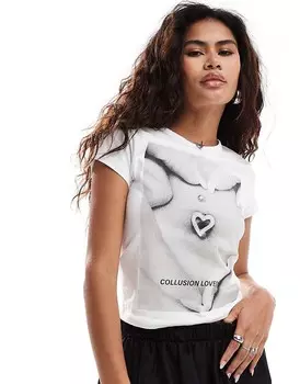 COLLUSION – Белая футболка с короткими рукавами и графическим принтом