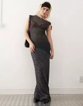 COLLUSION блестящая трикотажная макси-юбка угольного цвета