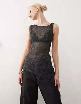 COLLUSION блестящий вязаный асимметричный топ угольного цвета