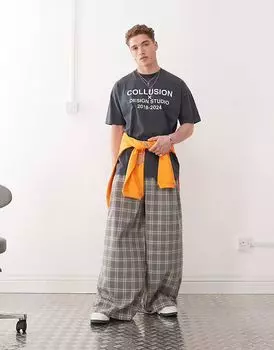 COLLUSION брюки широкого кроя с принтом в клетку