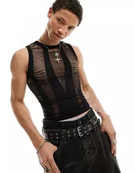 COLLUSION - Черная бесшовная облегающая майка с потертыми деталями