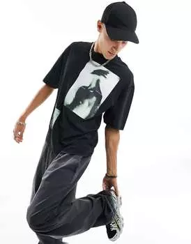 COLLUSION Черная футболка оверсайз с фотографическим принтом