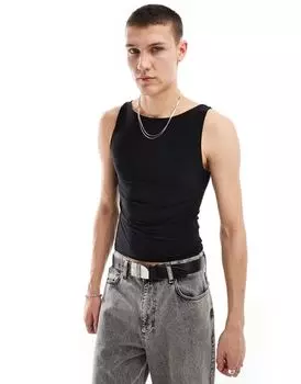 COLLUSION – Черная футболка подчеркивающего фигуру кроя и прямого выреза