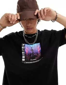 COLLUSION черная футболка с принтом «шепот»