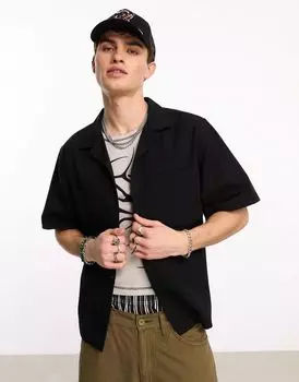 COLLUSION - Черная рубашка из рипстопа с короткими рукавами и лацканами