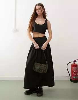 COLLUSION черная юбка миди в тонкую полоску с заниженной талией (часть комплекта)