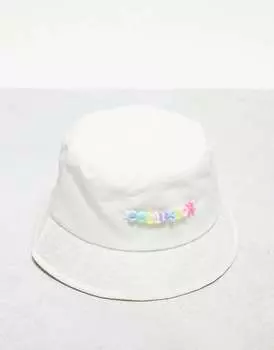 COLLUSION Фестивальная шляпа-ведро унисекс из нейлона белого цвета с фирменным бисером