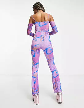 COLLUSION фиолетовый комбинезон с длинными рукавами и принтом бабочки