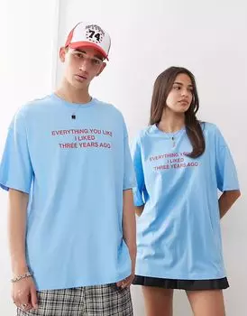 COLLUSION Футболка унисекс синего цвета с красным лозунгом