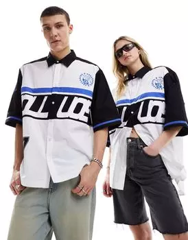 COLLUSION Хлопковая спортивная рубашка унисекс с короткими рукавами и вышивкой