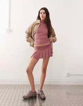 COLLUSION, изящная, мягкая на ощупь мини-юбка со сборками розового цвета, в комплекте