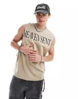 COLLUSION – Каменно-бежевая футболка oversize с надписью Heaven Sent=