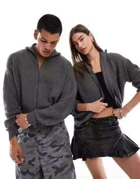 COLLUSION Кардиган унисекс на молнии серого цвета