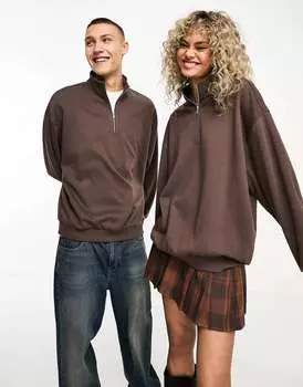 COLLUSION Коричневый воротник-воронка с половиной молнии унисекс