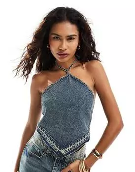COLLUSION – Культовый – Фестивальный джинсовый топ синего цвета с низом с V-образным вырезом, часть комплекта