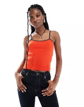 COLLUSION - Майка красного цвета в рубчик с квадратным вырезом