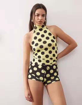 COLLUSION микро-мини шорты в желтую крупную точку со шнуровкой