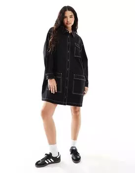 COLLUSION мини-платье-рубашка из твила с длинными рукавами и контрастной строчкой черного цвета