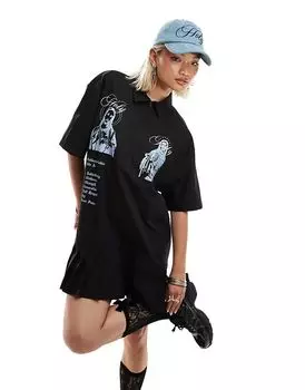 COLLUSION платье-рубашка мини с килтом и принтом спереди черного цвета