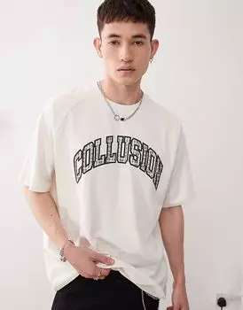 COLLUSION Плотная футболка с клетчатым принтом белого цвета