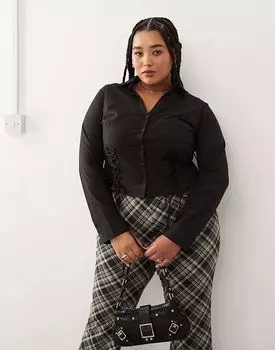 COLLUSION Plus приталенная корсетная рубашка с длинным рукавом черного цвета