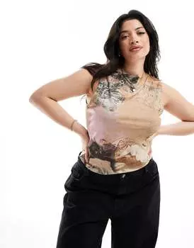 COLLUSION Plus – Разноцветная майка с принтом и вырезом-лодочкой