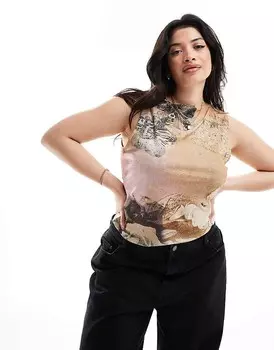 COLLUSION Plus – Яркая майка с принтом и вырезом-лодочкой