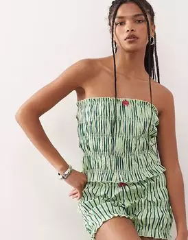 COLLUSION присборенный топ-бандо в зеленую полоску