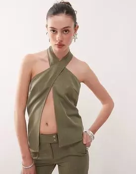 COLLUSION приталенный топ-халтер серого цвета