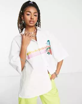 COLLUSION Рубашка унисекс из хлопкового поплина с объемным принтом белого цвета - WHITE