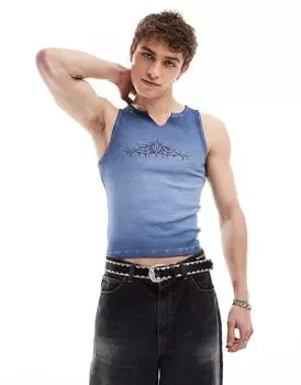 COLLUSION Синий жилет в рубчик с эффектом потертости и принтом